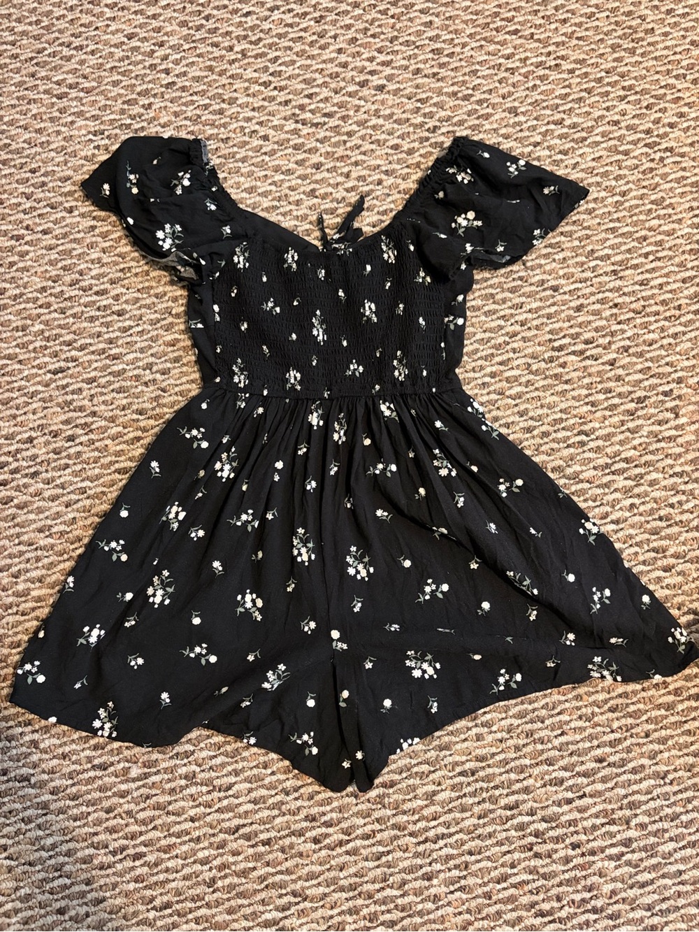 Hollister Small (Short) Black Floral Off-Shoulder Romper